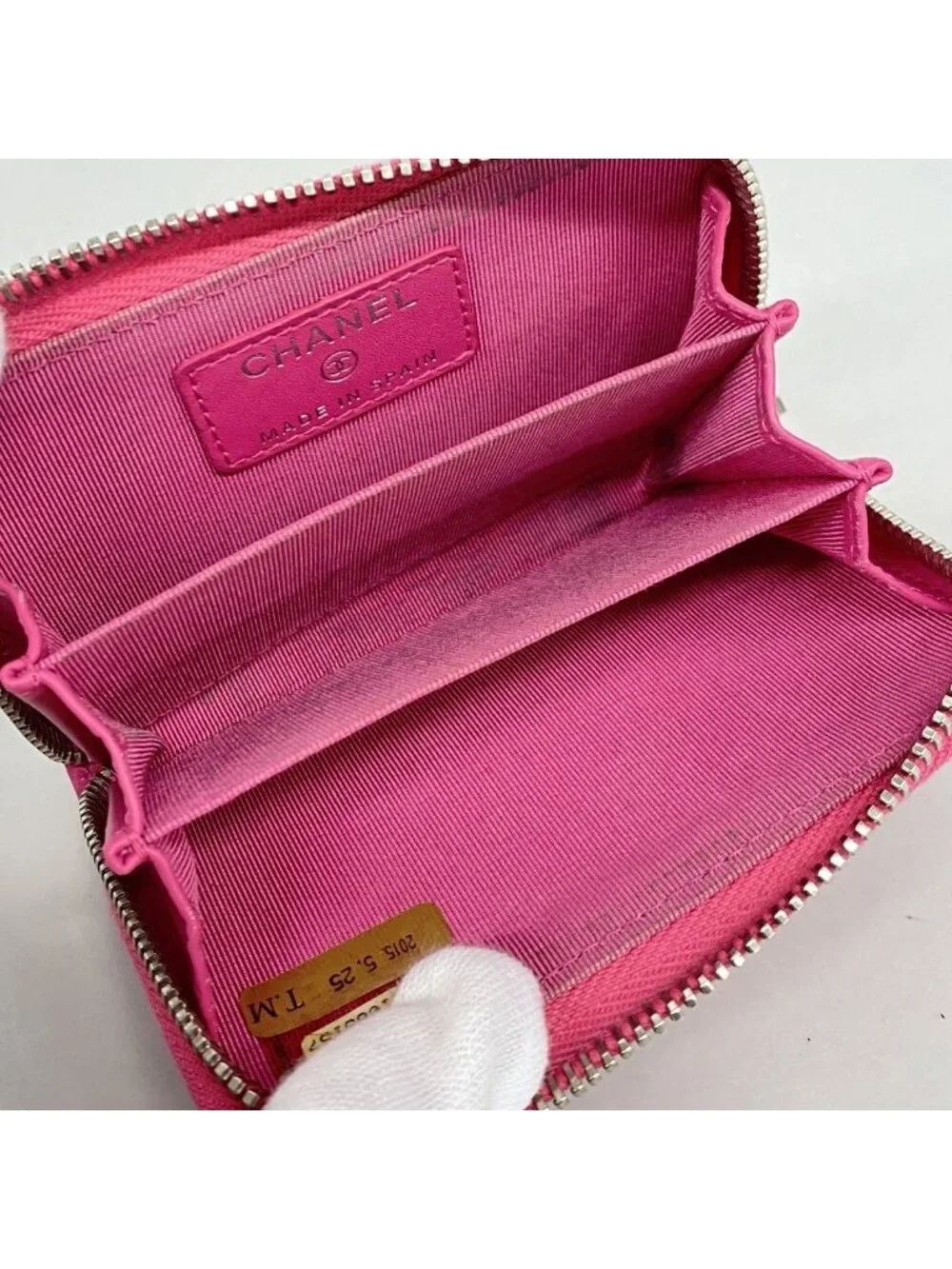Chanel Coin Case Quilted Caviar Leather Pink Silver